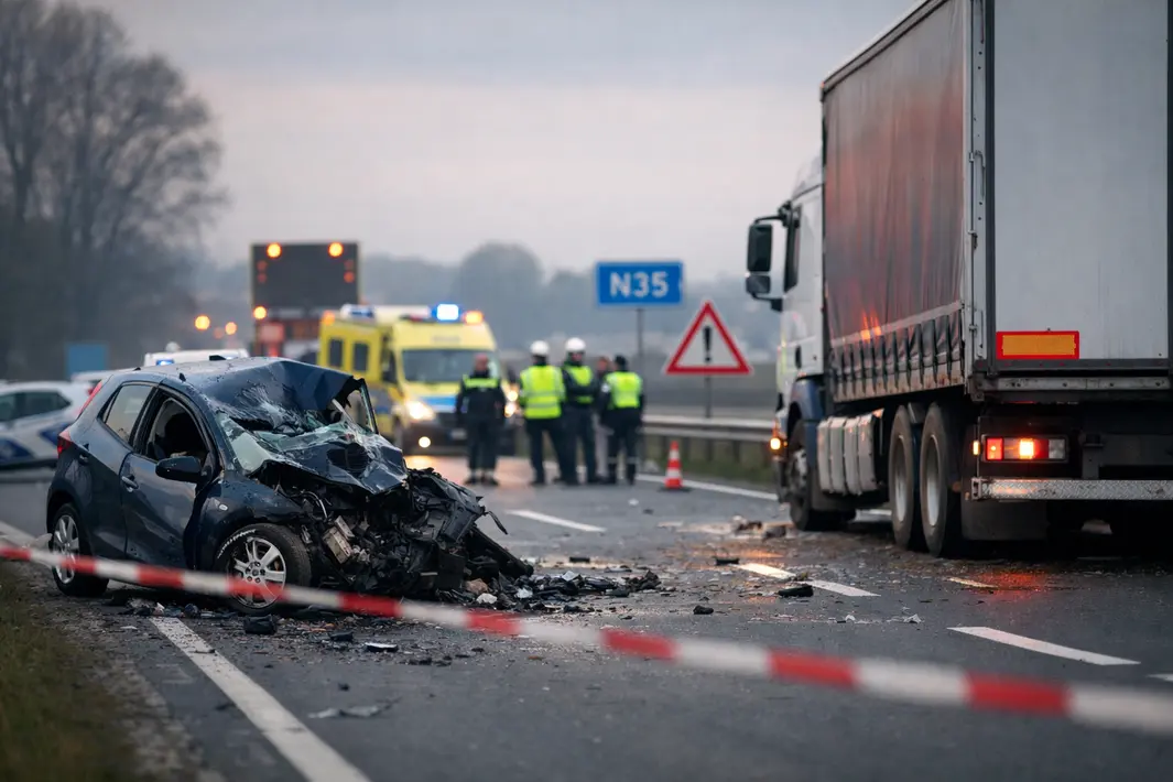 Jonge bestuurder overleden na ernstig ongeval met vrachtwagen op N35