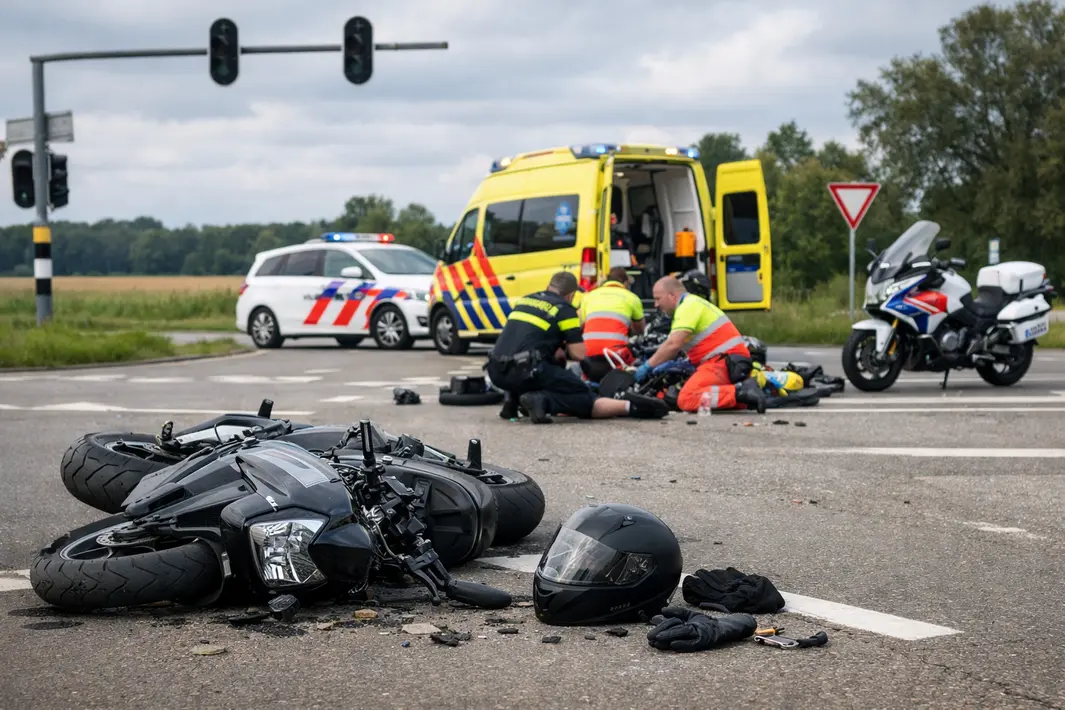 Motorrijder raakt gewond bij val op kruising nabij Usseler Es in Enschede